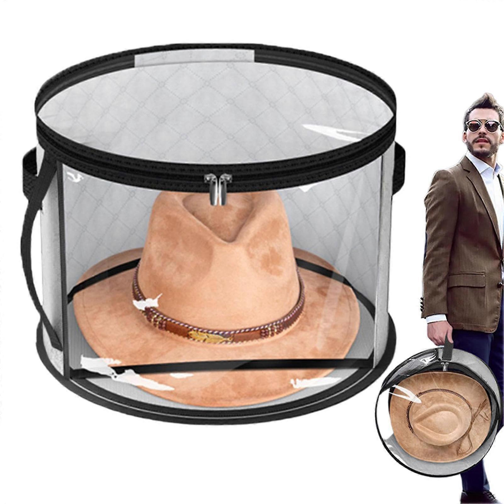 Men's Hat Storage Box with Zipper – Foldable Transparent Container for Caps, Scarves, Gloves, Gray