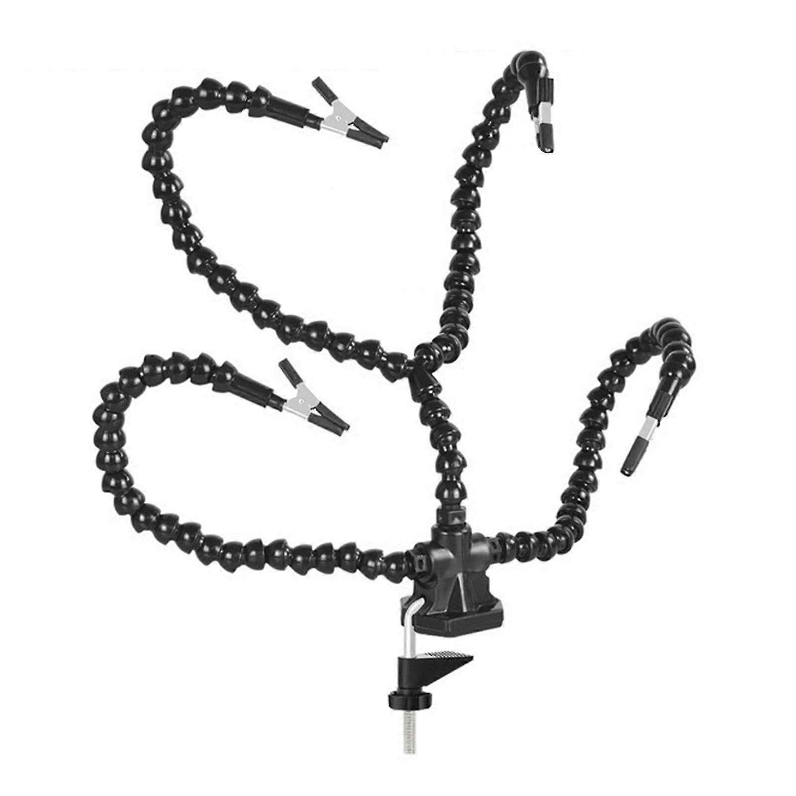 Helping Hands Soldering Tool with 3 Flexible Arms, Rotatable Clips, Stable Desk Clamp Base for PCB Assembly, Repair, DIY – Black