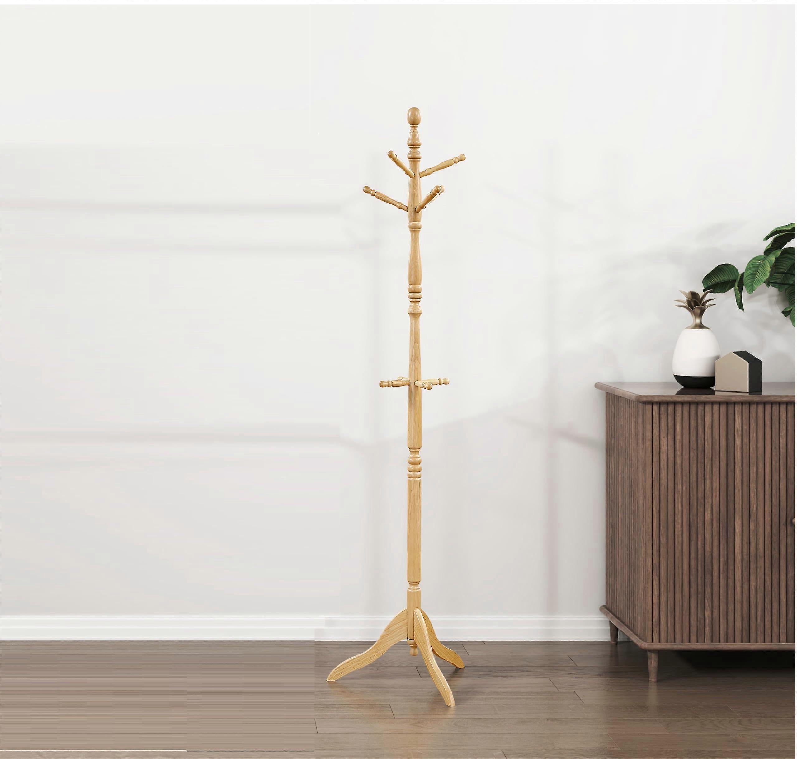 Solid Wood Coat Rack with 10 Hooks, 3Tier Scandinavian Entryway Stand for Coats Hats Bags 72in