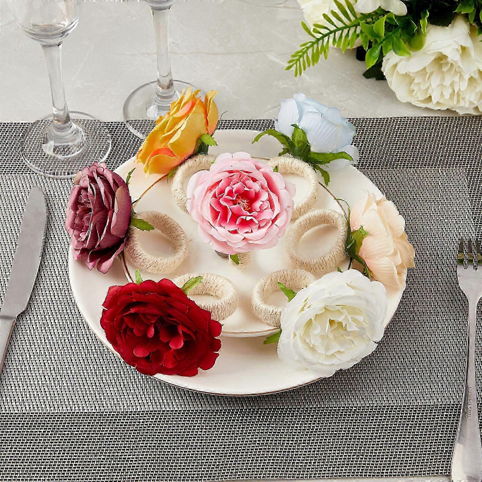 Pack of 6 Elegant Napkin Rings Artificial Flower Shape Napkin Holder Elegant Table Adornment for Banquets and Gatherings