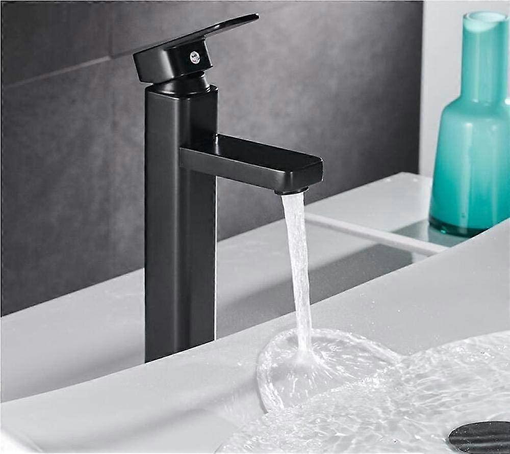 Black Brass Bathroom Basin Mixer Tap with Hot and Cold Single Lever, Square Design A105