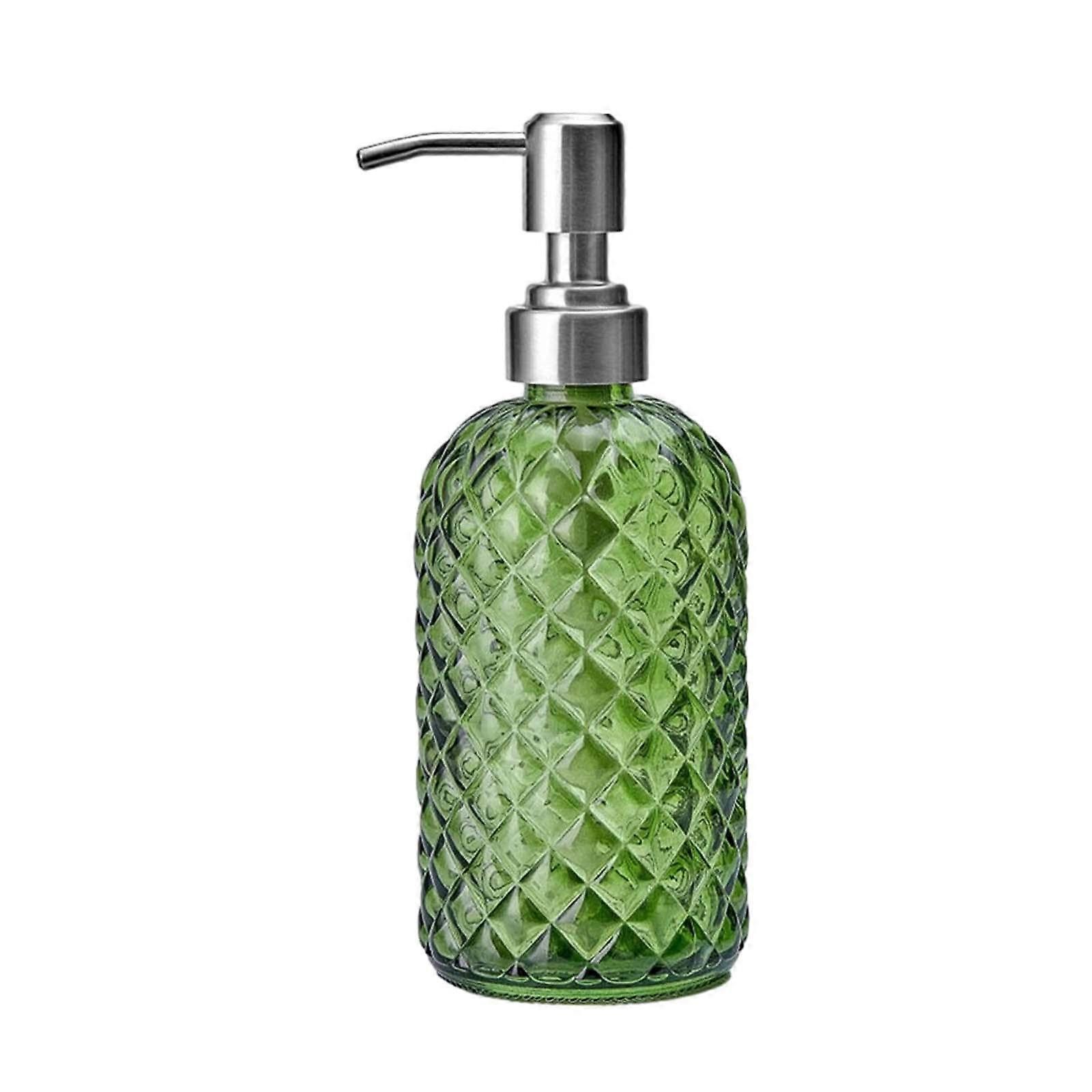 Glass Soap and Lotion Dispenser Bottle 350ml with Pump for Salon Use, Green