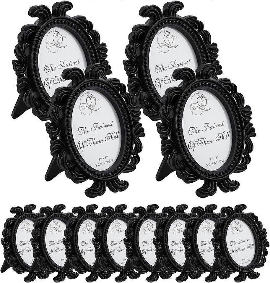 12pcs Vintage Oval Photo Frame Black Mini Picture Frames 3.6x3.1 Inch Resin Picture Photo Frame Baroque Table Top Frames for Home Art Gallery Display 