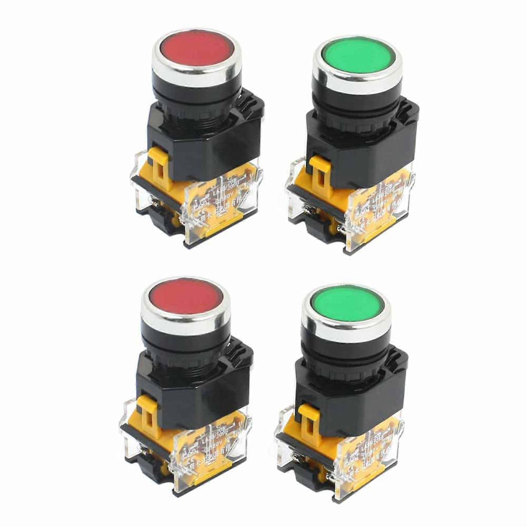 4pcs 22mm Mount 10A 380V DPST Red Green Momentary Push Button Switch