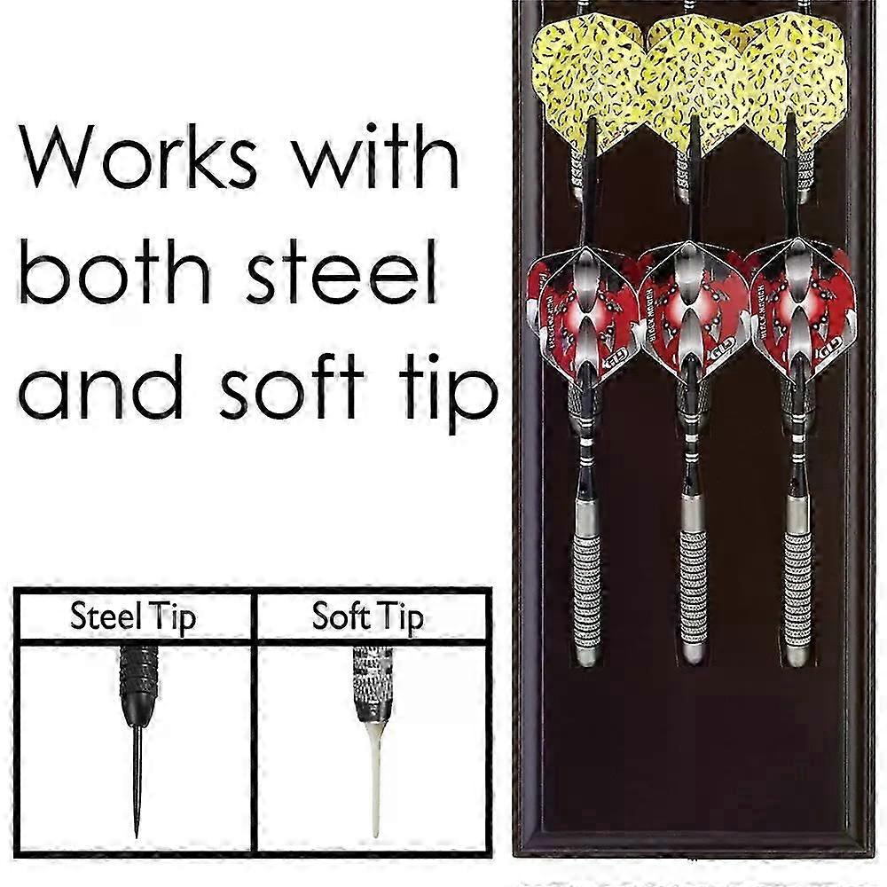 Solid Wood Wall Mounted Dart Holder/Stand with Accessory Storage Bag Displays 4 Sets of Steel/Soft Tip Darts Compatible Surround