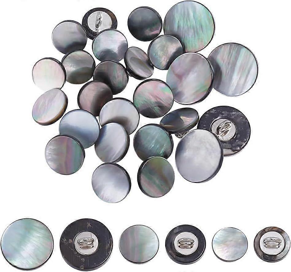 30Pcs 3 Styles Black Shell Shank Buttons 1-Hole Flat Round MOP Buttons with Shank for DIY Sewing Craft Clothes