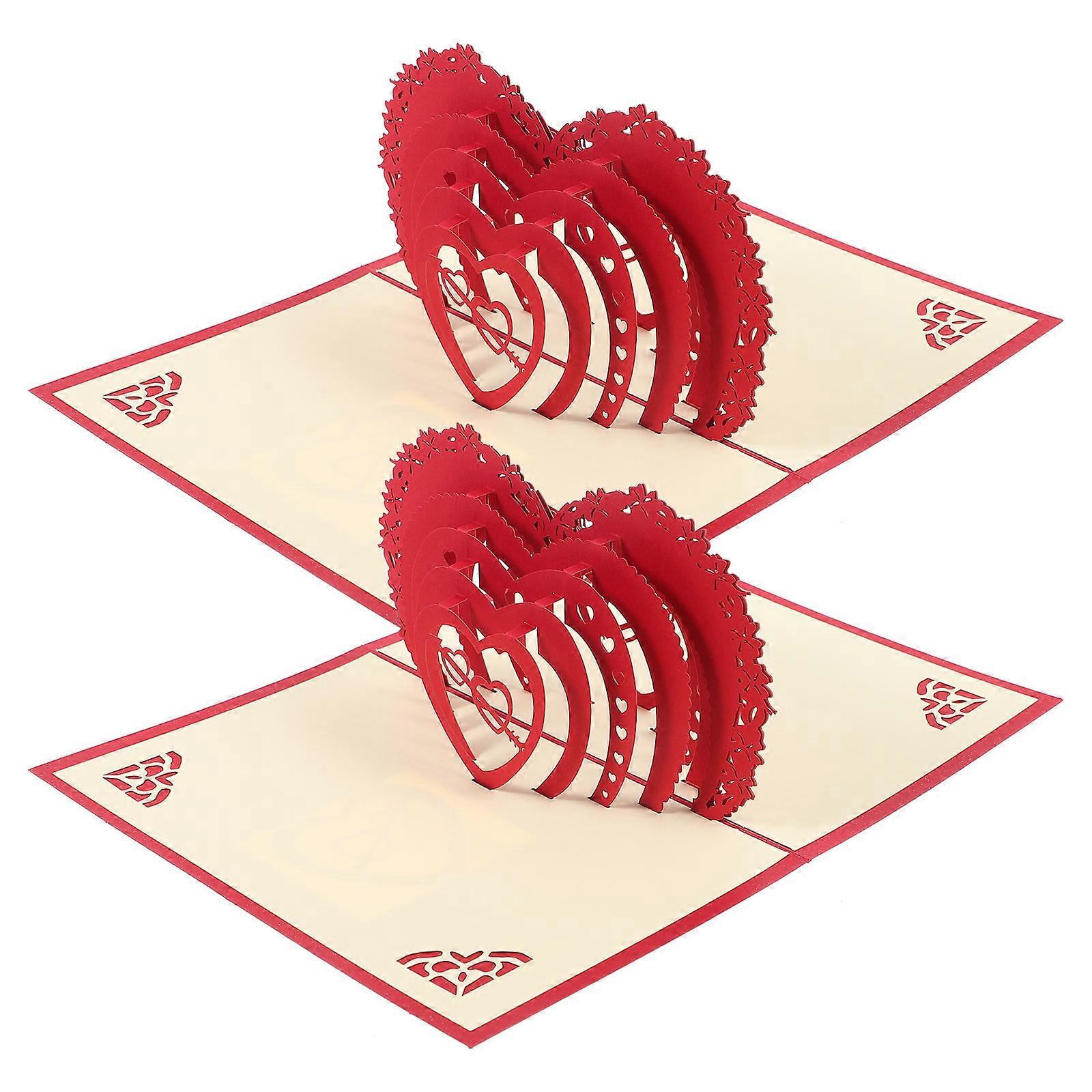 Blessing Card Heart Shaped for Lover Use 4Pcs Red Wedding