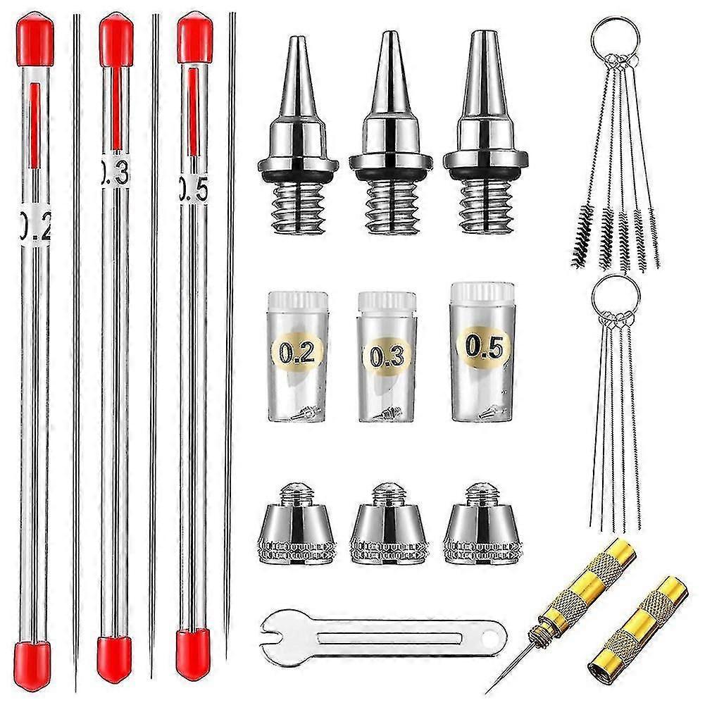 21pcs Airbrush Nozzle Cap Kit Airbrush Needle Replacement Parts Airbrush Needles Airbrush Cleaning