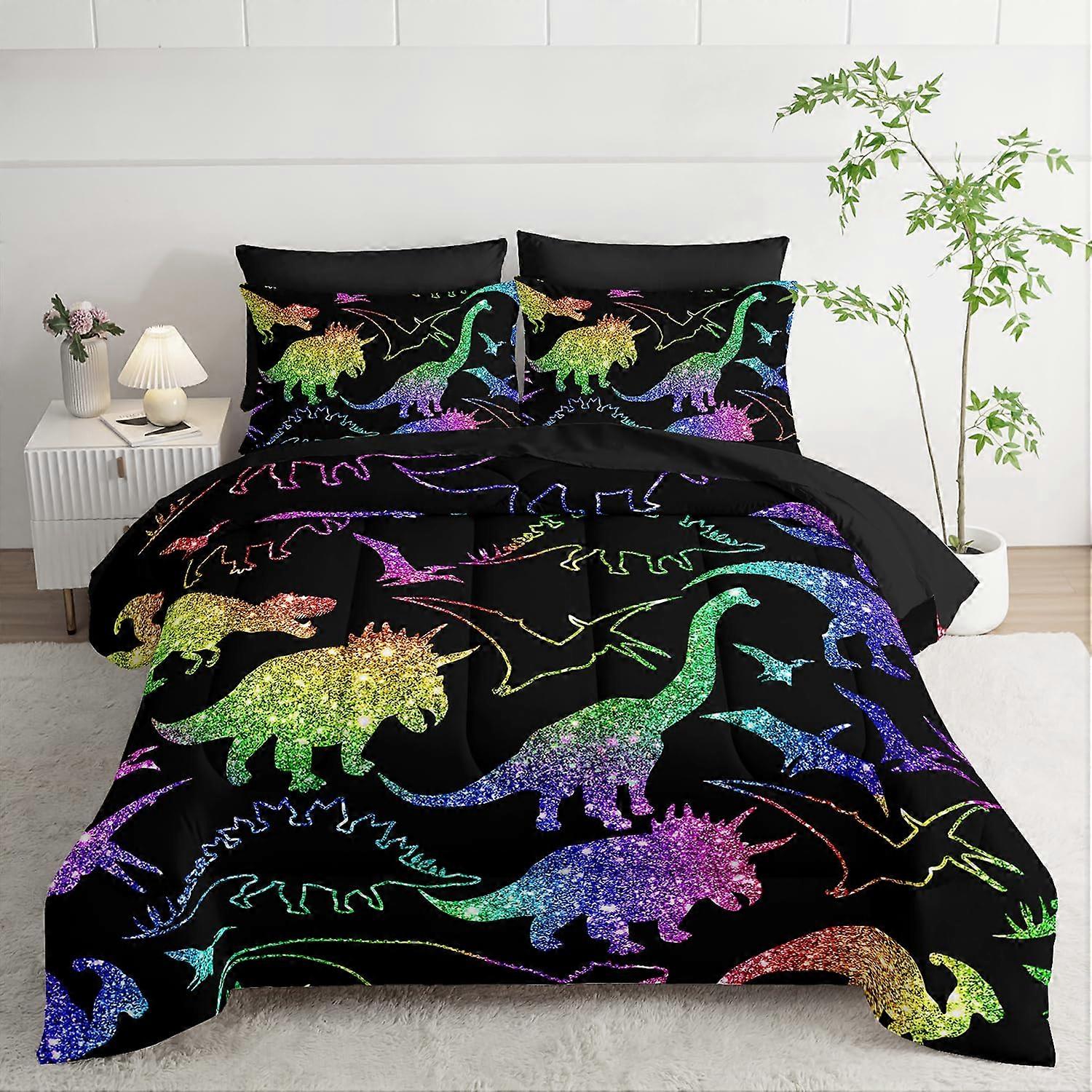 Dinosaur Bedding Set Twin Size Kids Comforter with Vibrant Design UltraSoft Microfiber 7Piece