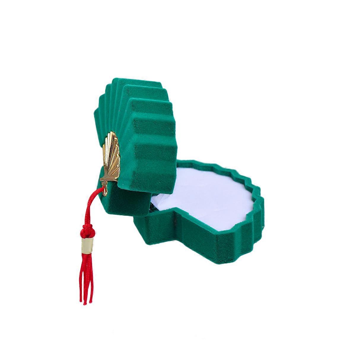 Ring Case for Jewelry Storage 2Pcs Green Fan Shape Design