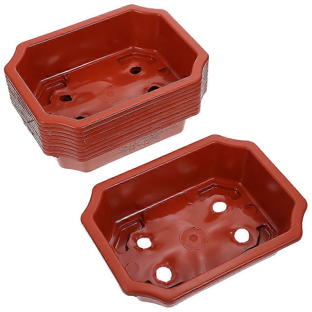 10Pcs Rectangular Plastic Bonsai Training Pots Planter for Planting Dark Red