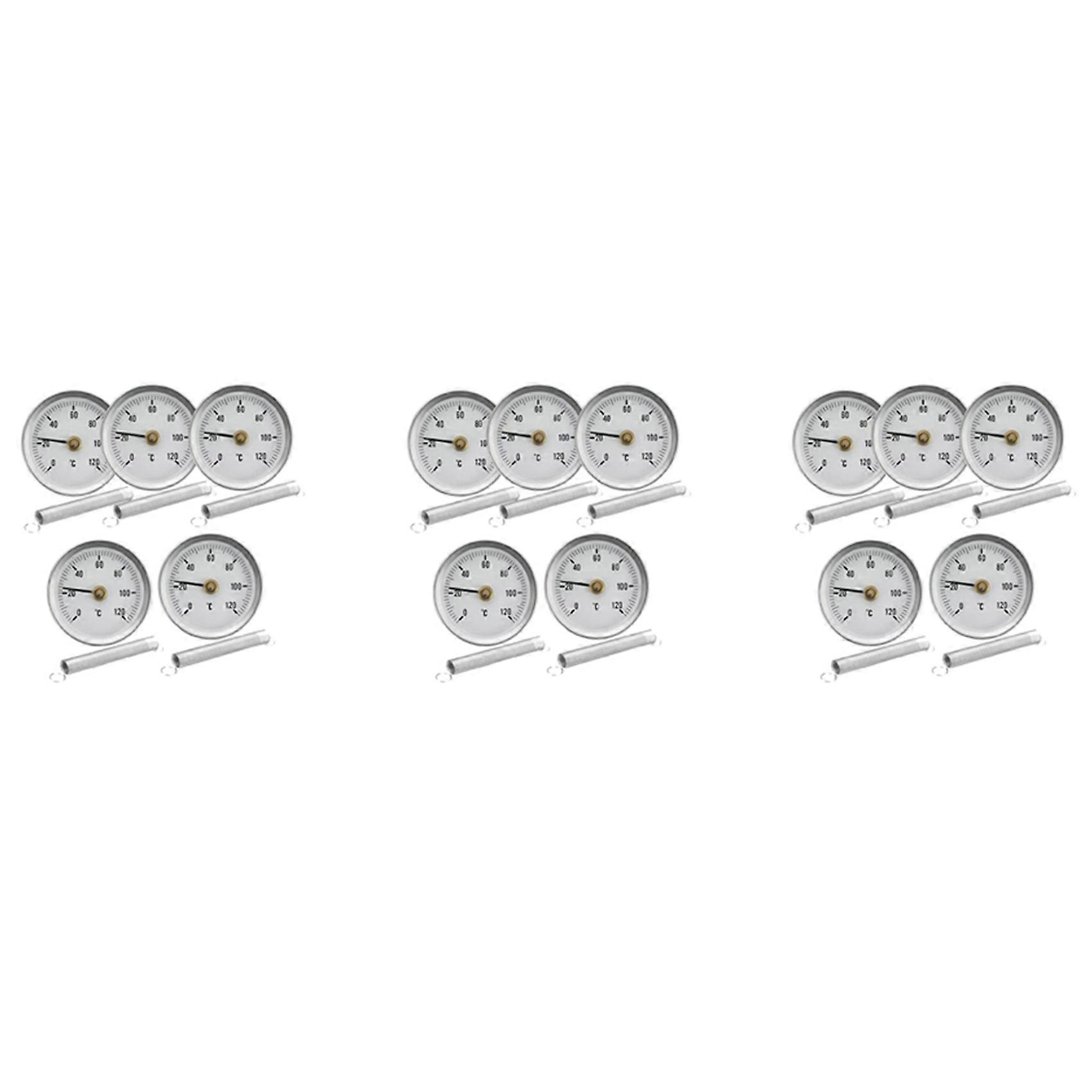 63mm Pipe Clip-on Dial Thermometer Temperature Round Plate Gauge with Spring,Range 0-120℃, Aluminum Case, 15Pcs Set