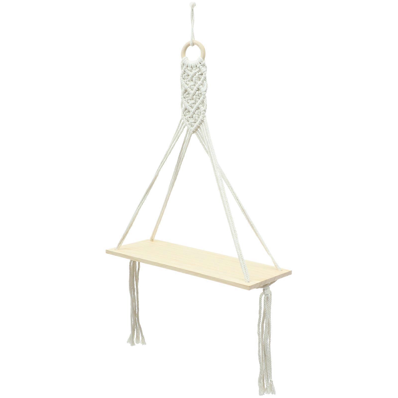 Macrame Hanging Shelf Rustic Wood Wall Shelf for Bedroom Decor 4Pcs