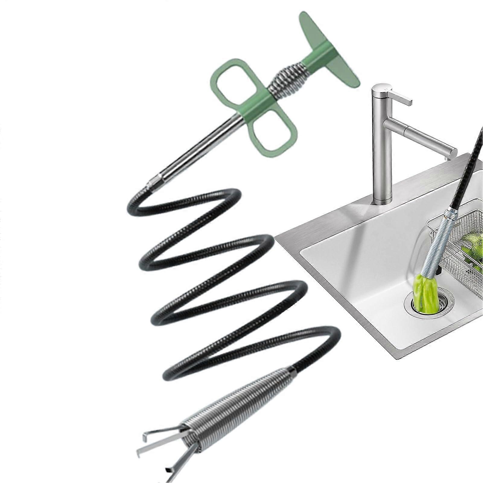 Drain Snake Clog Remover with Stainless FourClaw Hook, Flexible 2m Hair Removal Tool for Sink and Bathtub