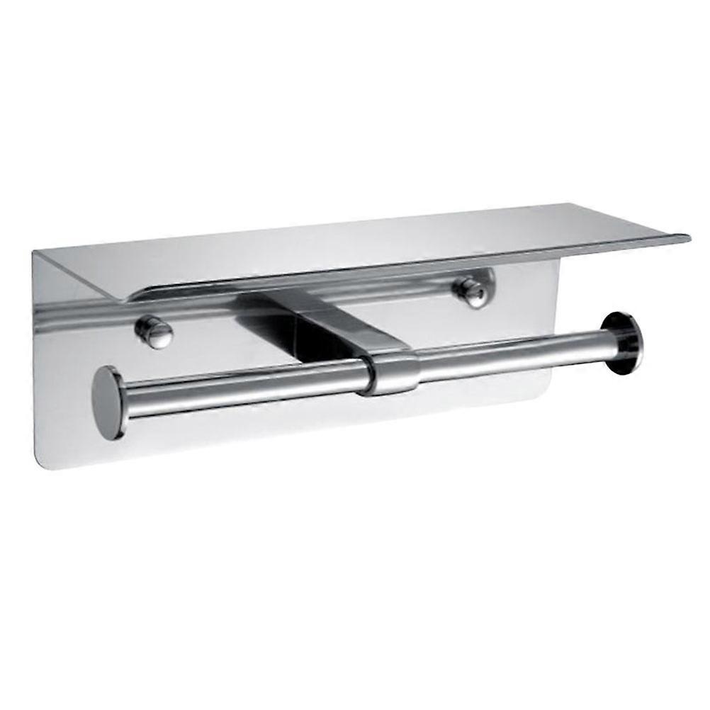 Wall Mount Double Toilet Paper Holder with Storage Shelf
