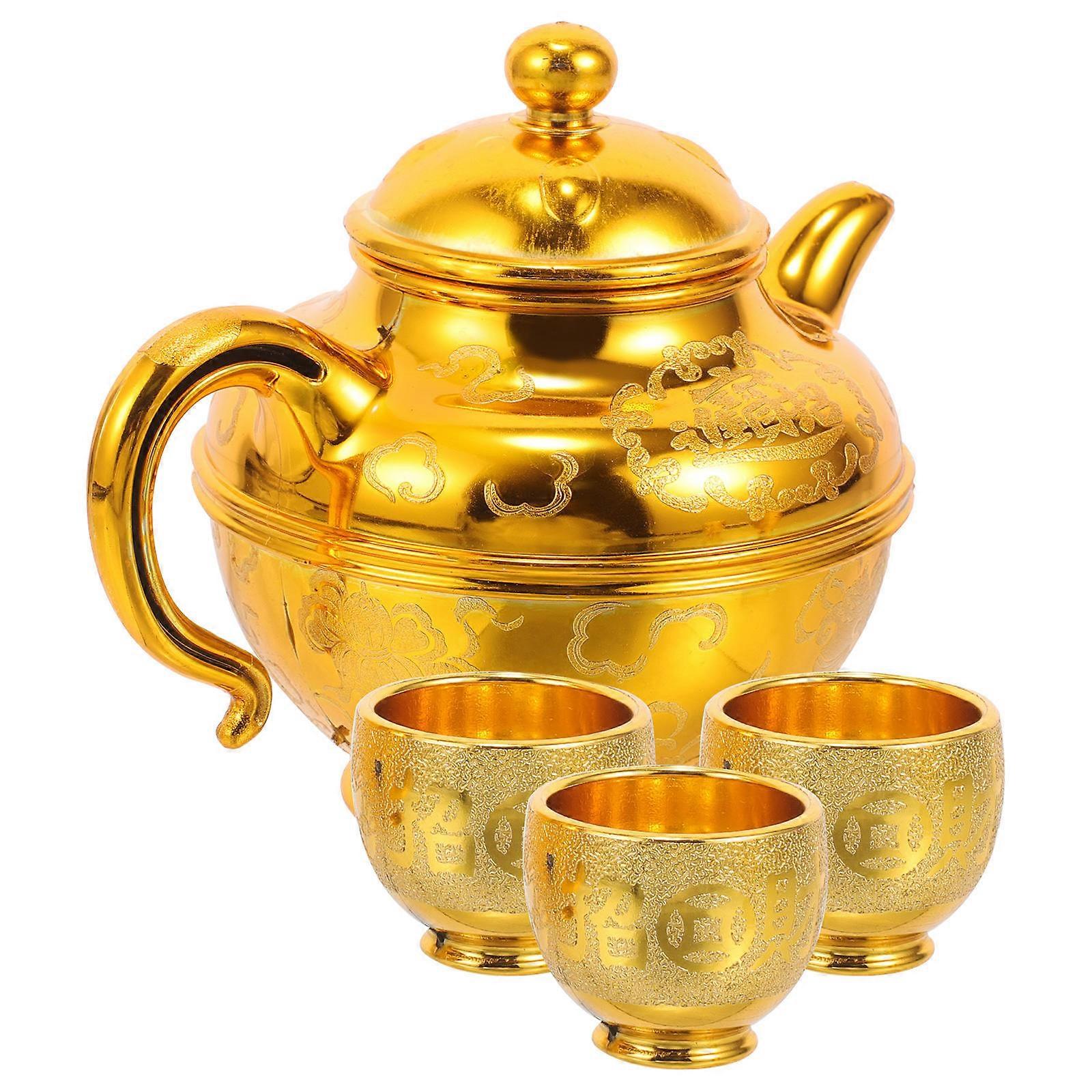 Gold Teapot Set for Offering Use Containing 1Set Offering Cups
