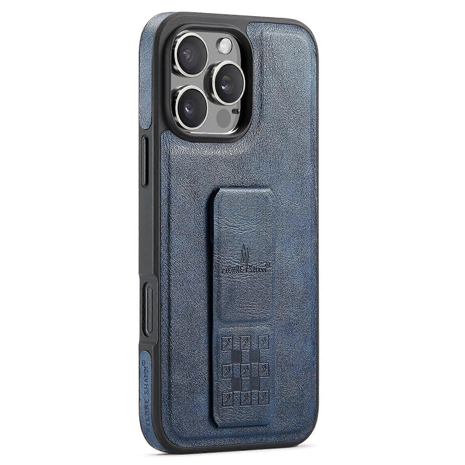 FIERRE SHANN For iPhone 16 Pro Max Case Kickstand Leather Slim Back Cover