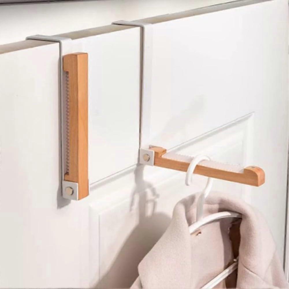 Over the Door Hook with Foldable Wardrobe Hanger, SpaceSaving AntiSlip Clothes Organizer White