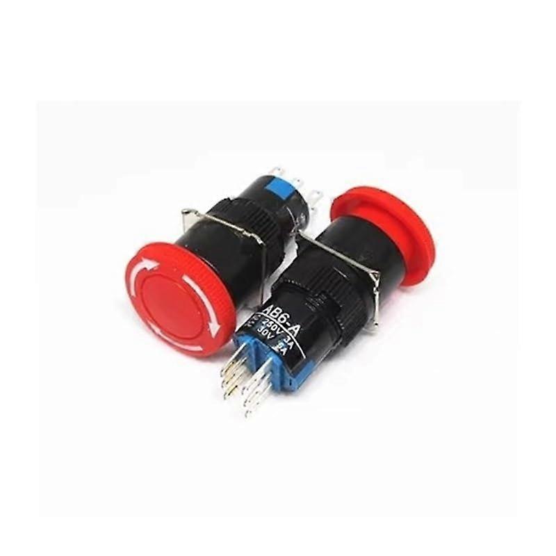 16mm SelfLocking Emergency Stop Button, 6 Pin Durable Mushroom Head Push Switch for Industrial Safety