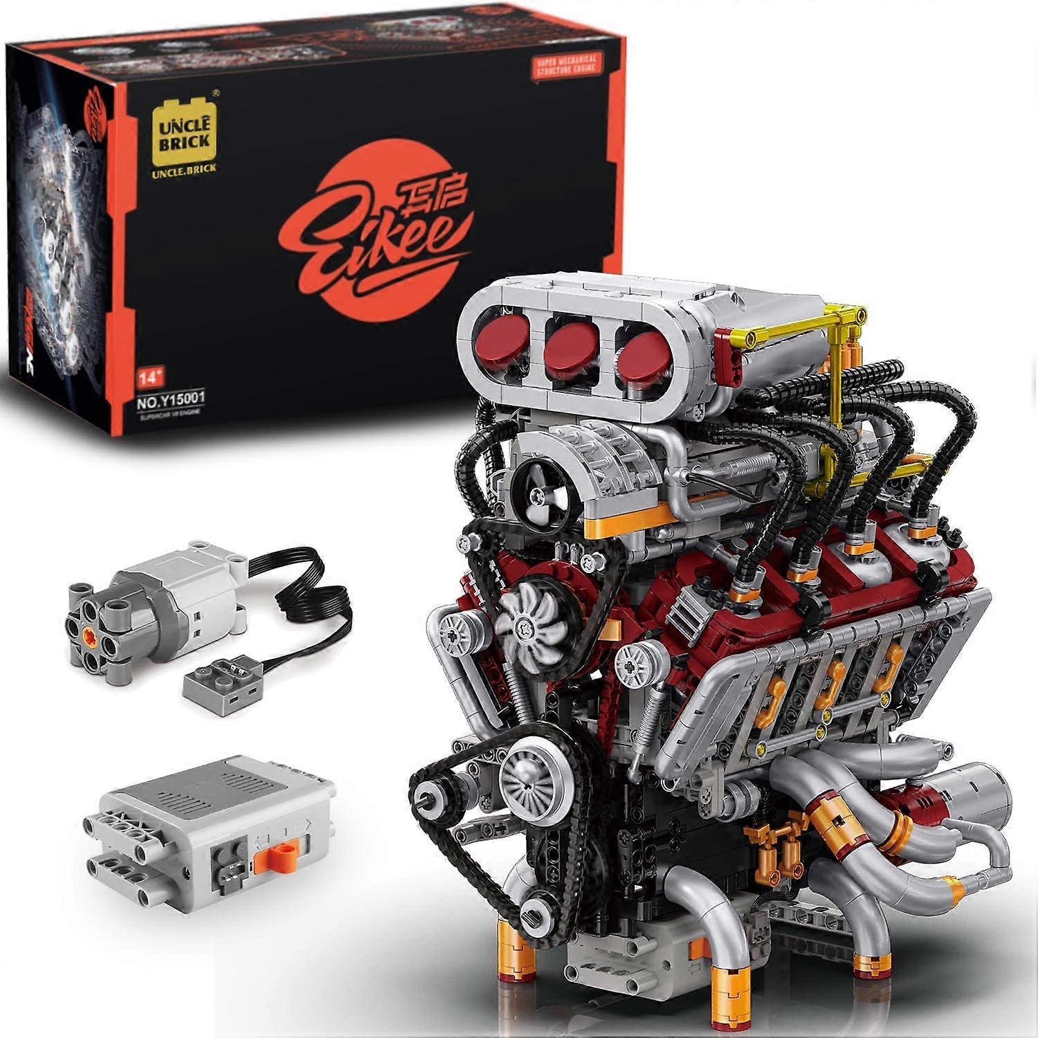 V8 Engine Model Kit with Realistic Motorized Action, MultiGear Motion and Gold Accents 2347PCS
