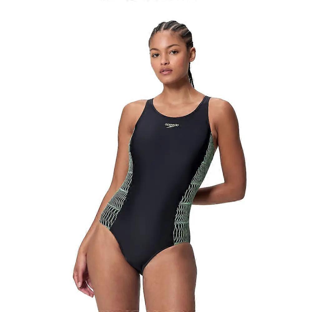 Speedo Placement Medalist Swimsuit - Black/Light Green