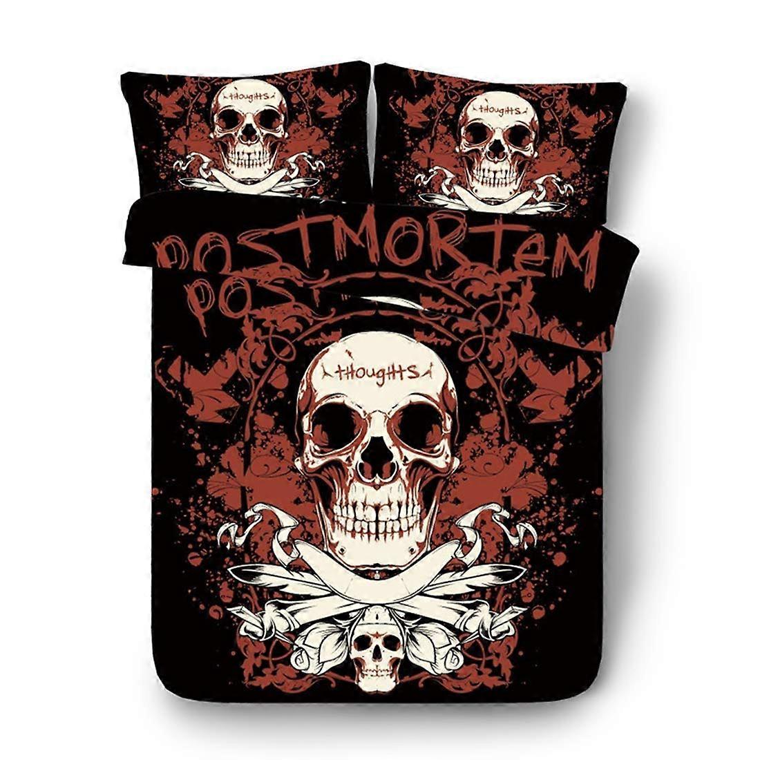 3D Skull Duvet Cover Double Size Set with Pillowcases, Soft Microfiber, Zipper Closure