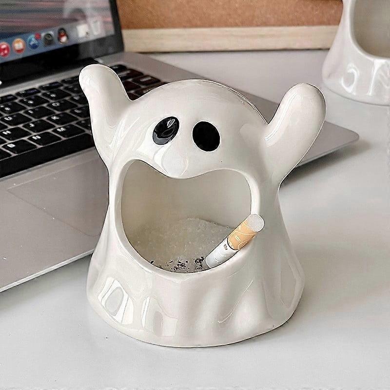 Ceramic ashtray, ghost shape, white