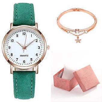 Klassische Damen-Quarzuhr, Leuchtzifferblatt, mattiertes Lederarmband, Retro-Stil, kleine runde Uhr, elegantes Vintage-Armband, Geschenkbox für Damen