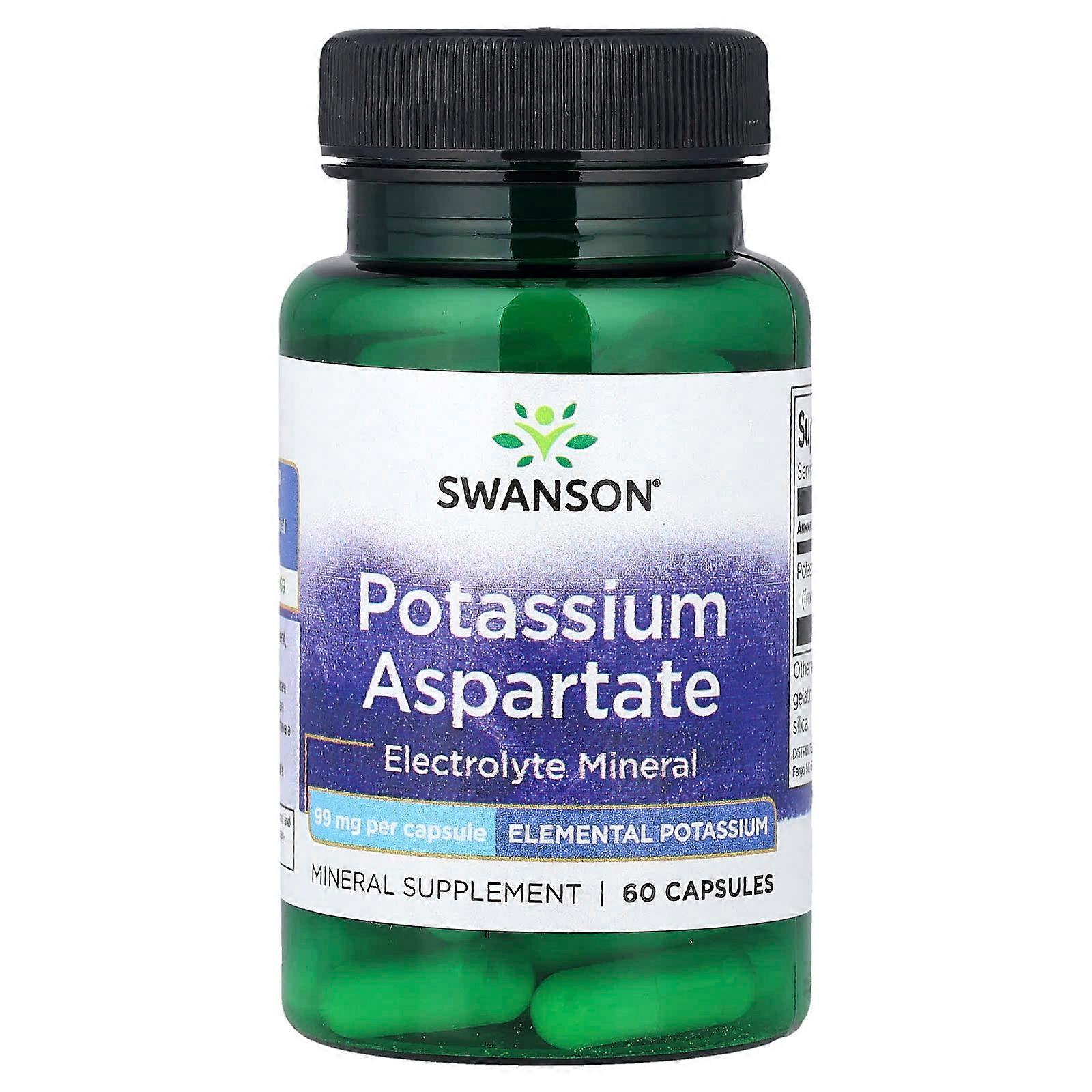 Swanson, Potassium Aspartate, 99 mg, 60 Capsules