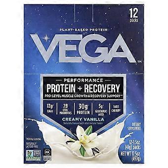 Vega, Plant-Based Protein, Performance Protein + Recovery, Creamy Vanilla, 12 Packs, 1.5 oz (41 g) E