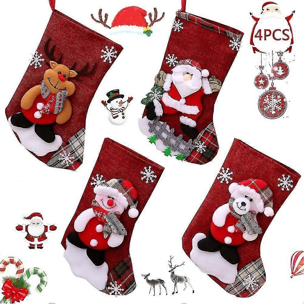 4pcs Christmas Socks Hanging Fireplace Decorations