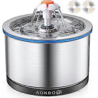 Fontanna Cat Water, 2.5l Silent Stainless Steel Cat Water Fountain, z 2 filtrami i led Night Light Cat Dog Water Fountain (przewodowa)