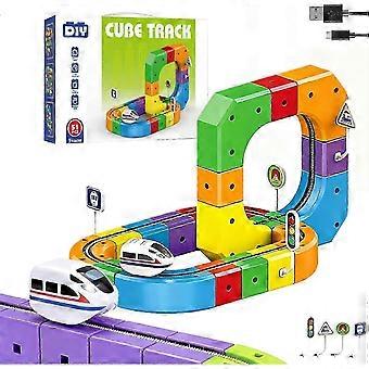 Clickrail Electric Train Set, Track Fusion Toy, DIY Cube Track with Gravity-Defying Motorized Train, 3D Embedded Layouts, Birthday for Kids (51PCS) BS