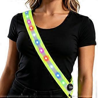 Wiederaufladbarer, LED-beleuchteter Schultergurt mit LED-Reflexion, Warngürtel für Laufen, Wandern und Radfahren bei Nacht, mehrfarbig