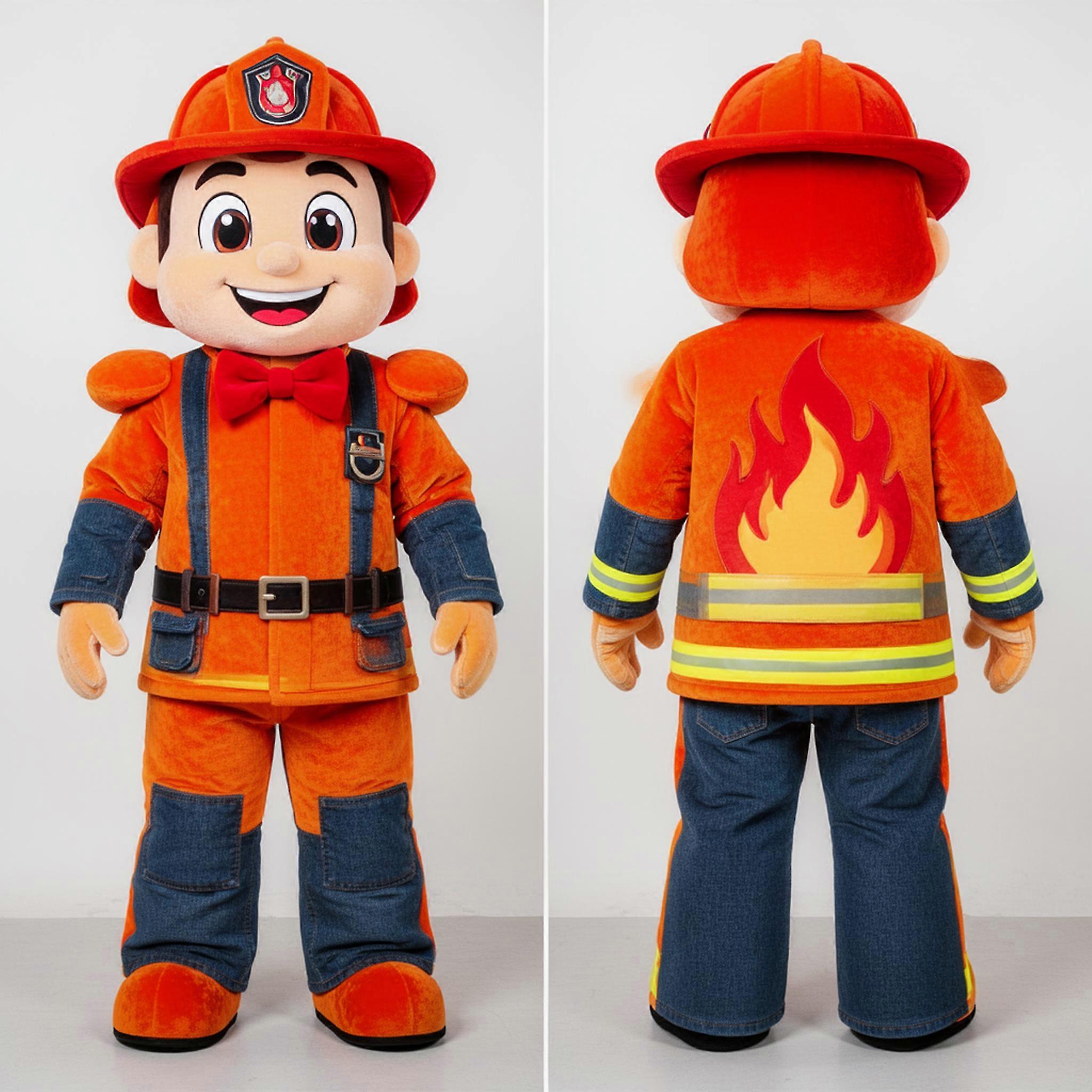 MASTICOT Bright Orange Heroic Fire Fighter Mascot