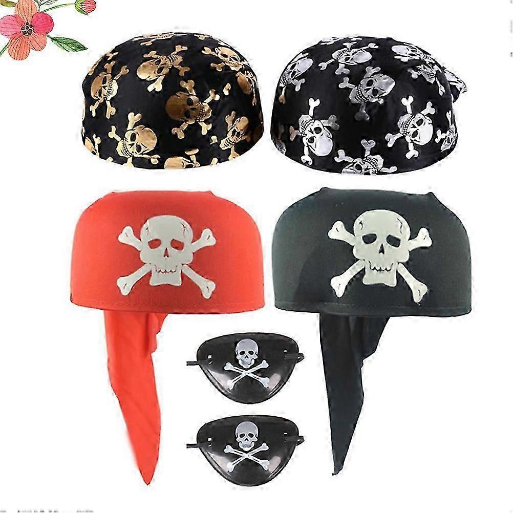 Skull Pattern Halloween Cap Show Performance Hat 6Pcs with Pirate Eye Patch