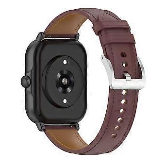 20mm  Leather Watch Band Strap Compatible with Amazfit GTS 4 Mini and Bip 3 Pro, Adjustable Vintage Brown Wristband