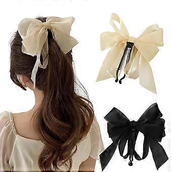 2Pcs Ribbon Bow Banana Hair Clips for Women Girls Ponytail Holders Hair Accessories