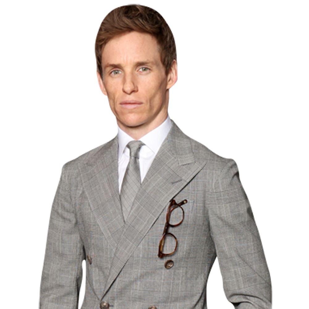 Eddie Redmayne (grå kostym) halvkroppskompisutskärning