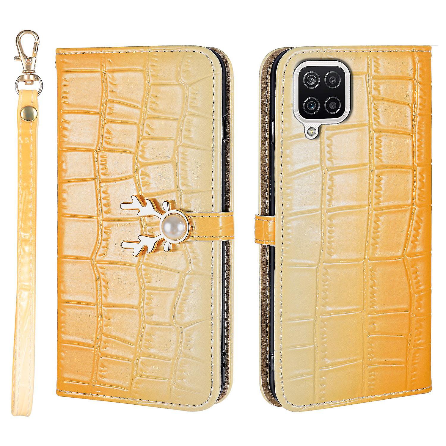 Elk Pattern Phone Case For Samsung Galaxy A12 With Card Holder, Lanyard, Pu Leather Material, Wallet Function, Corner Fall Protection