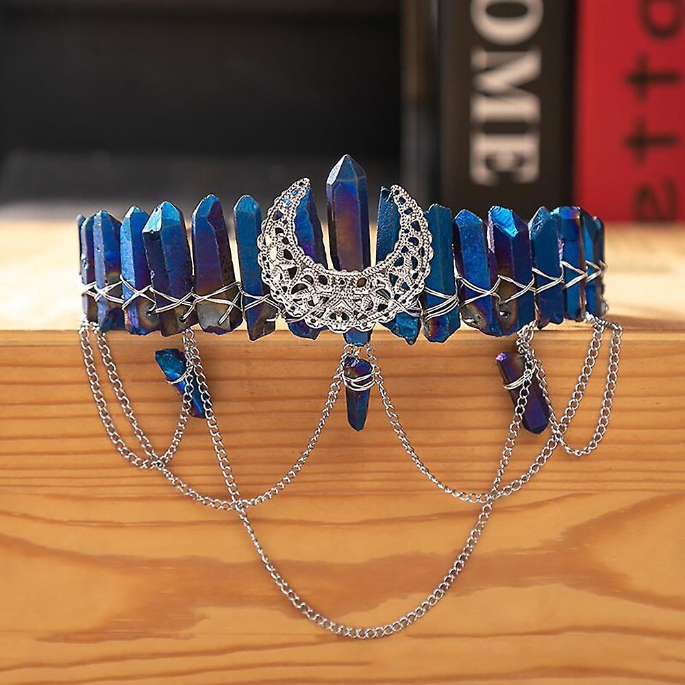 Natural Crystal Headband with Chain,Raw Quartz Hair Hoop Bridal Goddess Headpiece Forehead Accessori