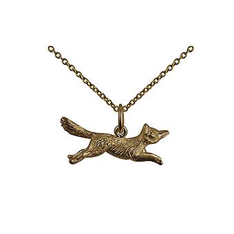 9ct Gold 8x23mm running Fox Pendant with a cable Chain 20...