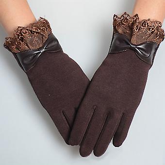 1Pair Fashion Women Winter Lace Bow Gloves Phone Touches Screen Outdoor Wrist Mittens Warm Ladies Gloves New