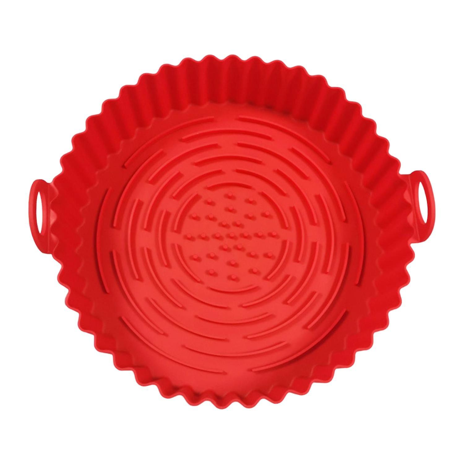 Round Silicone Air Fryers Liner with Handle Diversion Groove Reversible Air Fryers Oven Baking Tray