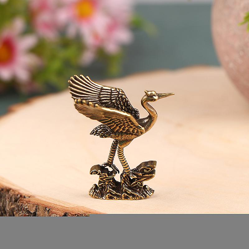 1pc Brass Crane Figurines Miniatures Desktop Ornaments Living Room Decoration