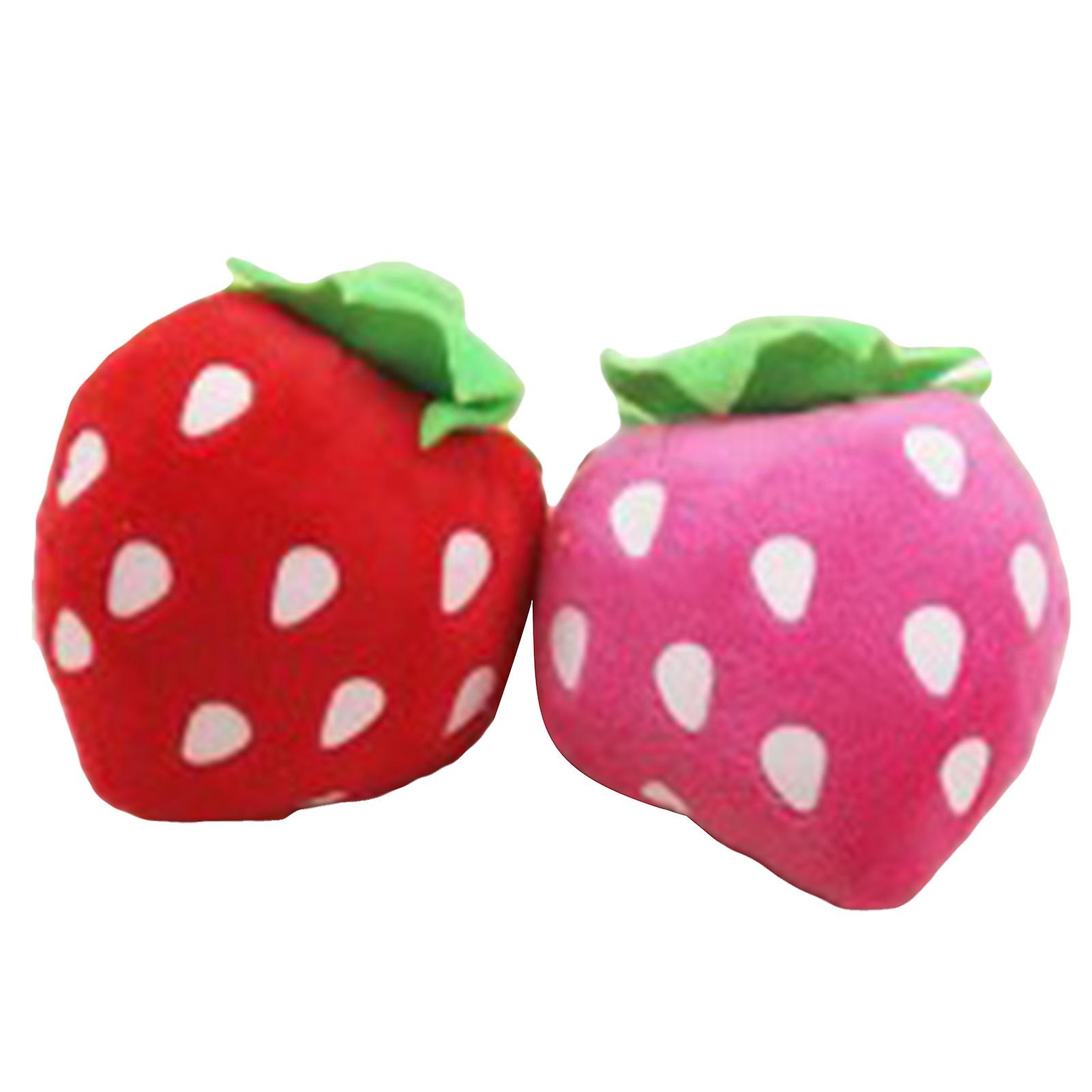 Dog Plush Squeaky Toy Cute Strawberry Fruit Shape Pet Plush Chew Toy for Teeth Grinding Relieve Boredom Pink