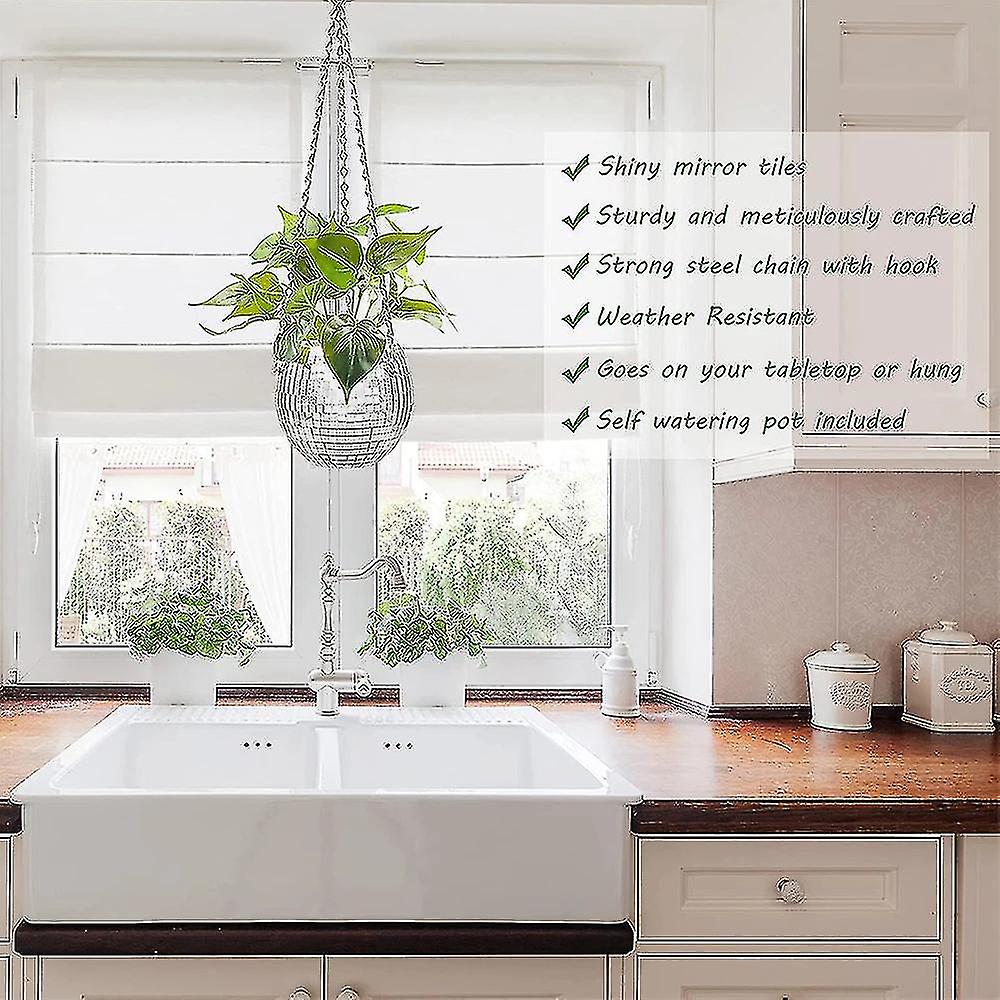 Disco Ball Planter Shape Vase With Drainage Mirror Decoration-s