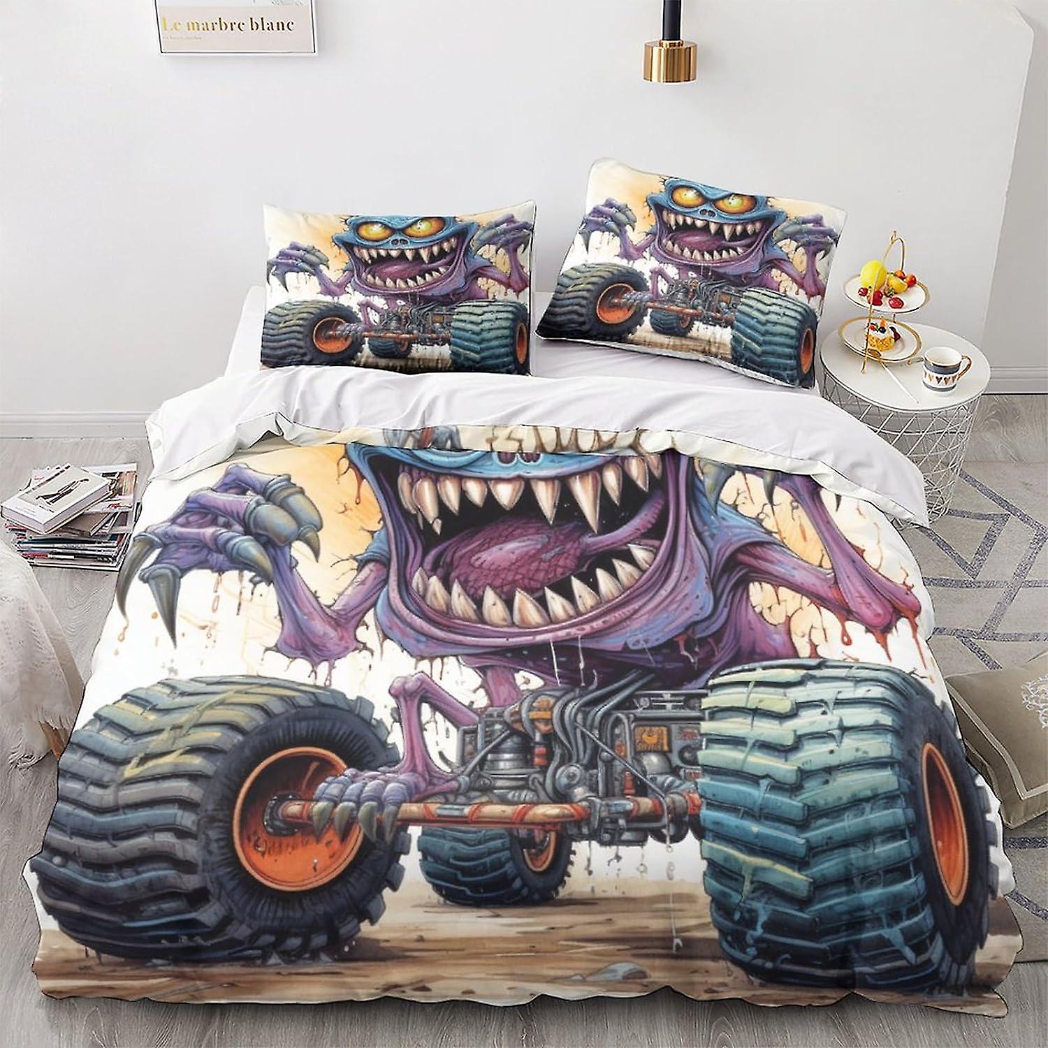 LikeEj Monster Bedding Copripiumino Cartone Animato Stampato Biancheria Da Letto Trapunta per Kid Teen Auto Vintage Set Biancheria Da Letto Con Federe Doppio