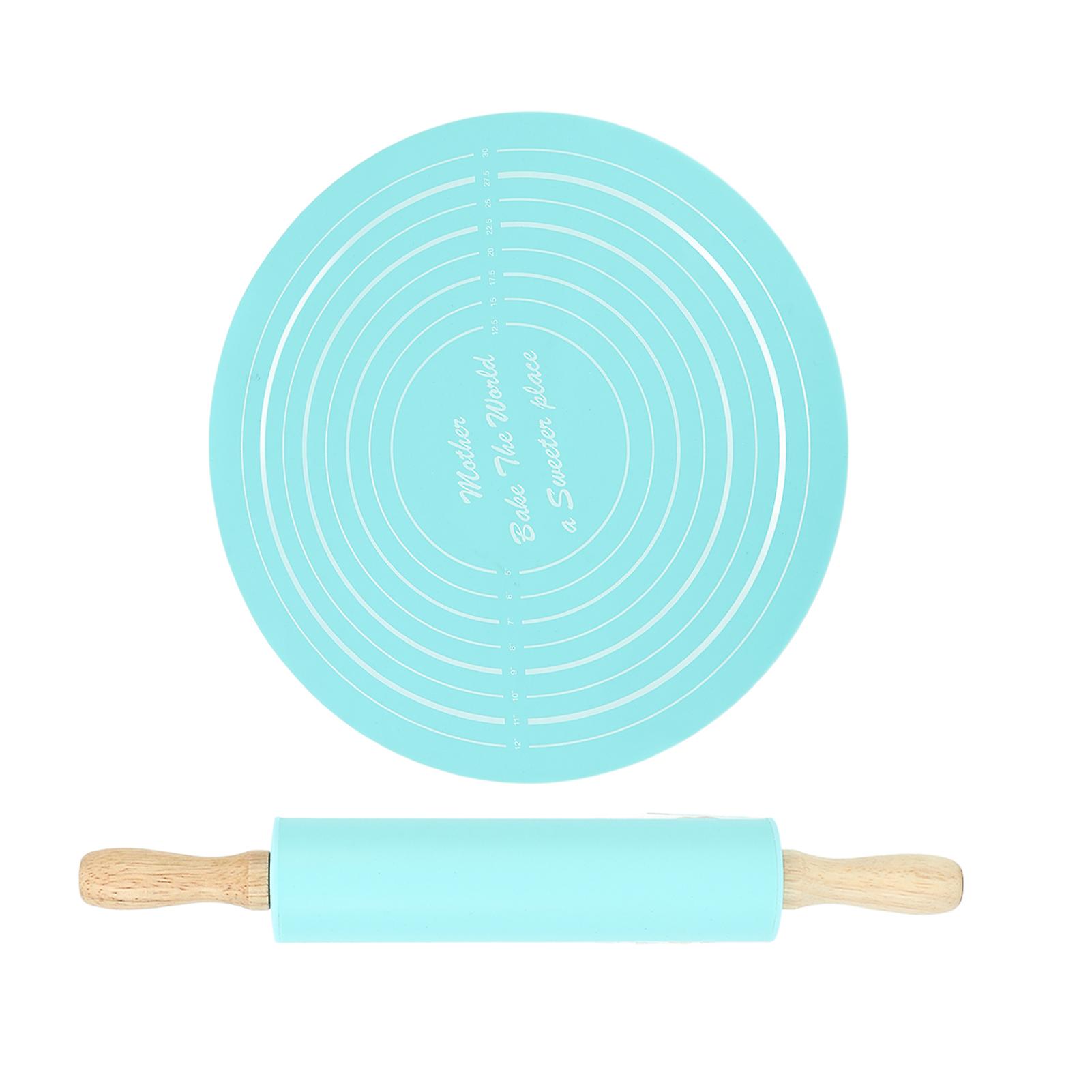 Rolling Pin Pastry Baking Mat Large Silicone Rolling Pin Kneading Pad Baking Tool for Kitchen Blue 