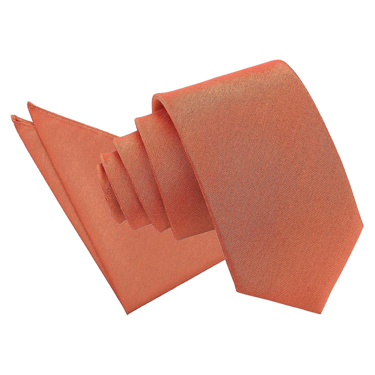 Copper Plain Shantung Slim Tie and Pocket Square Set
